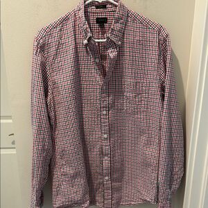 J. Crew Red and Blue Casual Seersucker Button Down Shirt size Medium